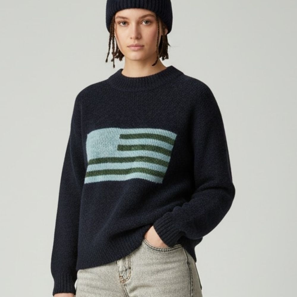 90s Chenille Flag Shape Sweater  